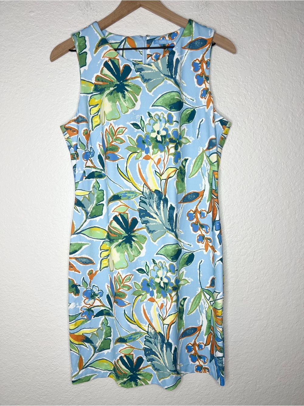 J McLaughlin Sophia Dress Sleeveless Blue Floral Palm Catalina Cloth size Medium